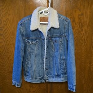 Levi's Blue Denim Jacket with White Sherpa Collar